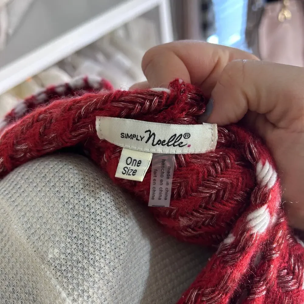 Simply Noelle Women's One Size Red Plaid Hooded Shawl Cape Sweater #3366 - Picture 4 of 4